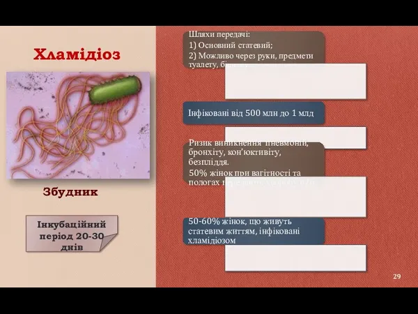 Хламідіоз Шляхи передачі: 1) Основний статевий; 2) Можливо через руки,