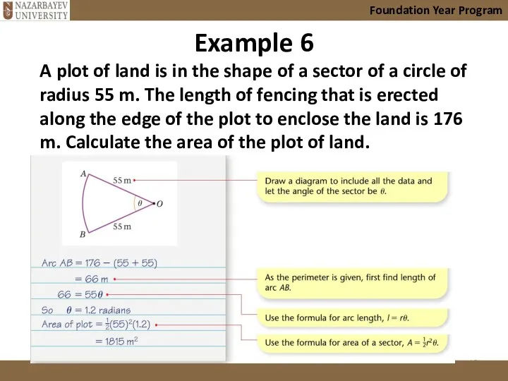 Foundation Year Program Example 6 A plot of land is