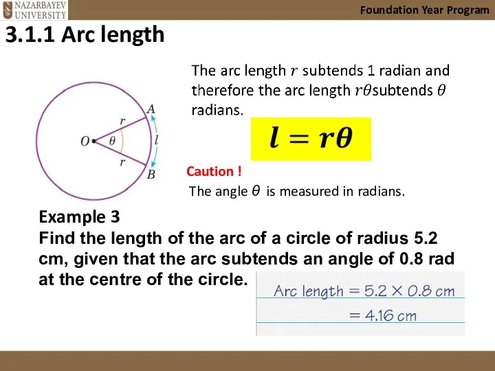 Foundation Year Program Caution ! The angle θ is measured