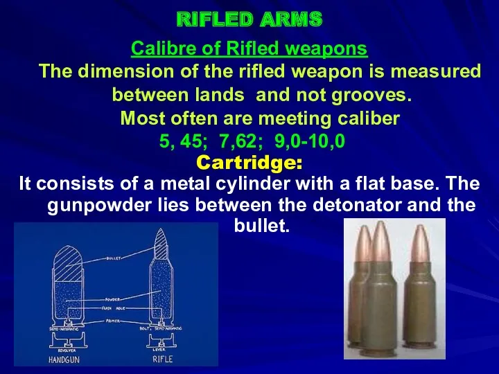 RIFLED ARMS Calibre of Rifled weapons The dimension of the