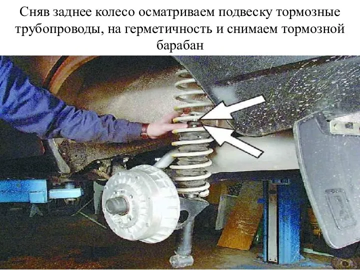 Сняв заднее колесо осматриваем подвеску тормозные трубопроводы, на герметичность и снимаем тормозной барабан