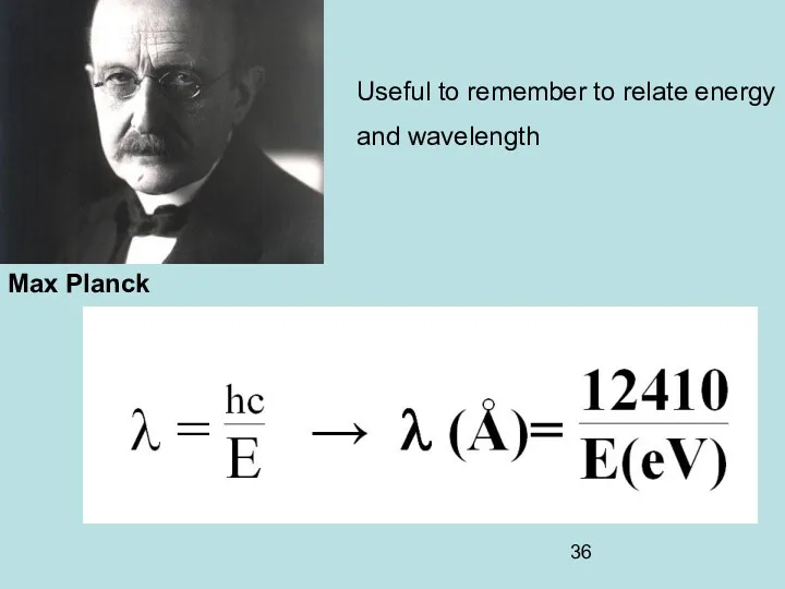 Max Planck Useful to remember to relate energy and wavelength