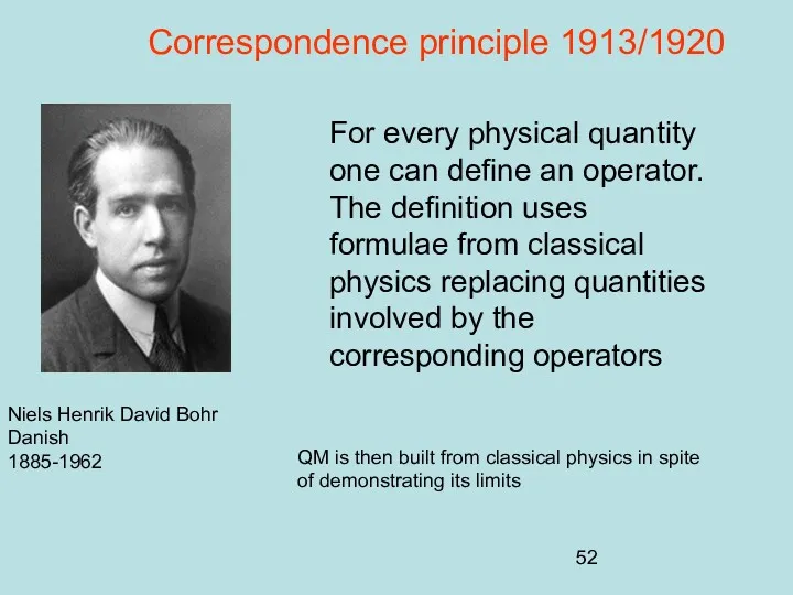 Niels Henrik David Bohr Danish 1885-1962 Correspondence principle 1913/1920 For