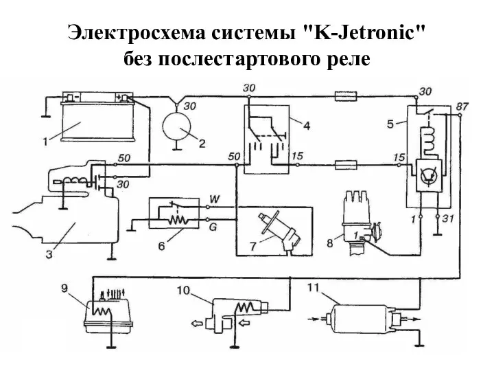 Электросхема системы "K-Jetronic" без послестартового реле