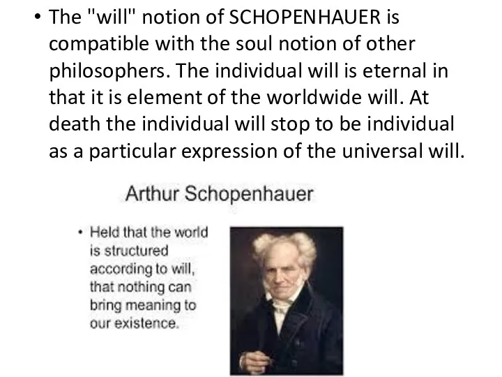 The "will" notion of SCHOPENHAUER is compatible with the soul