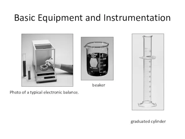 Basic Equipment and Instrumentation Photo of a typical electronic balance. beaker graduated cylinder