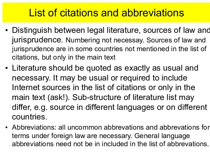 List of citations and abbreviations Distinguish between legal literature, sources