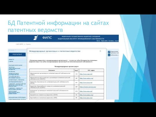 БД Патентной информации на сайтах патентных ведомств