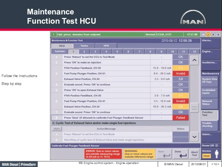 Maintenance Function Test HCU Follow the instructions Step by step