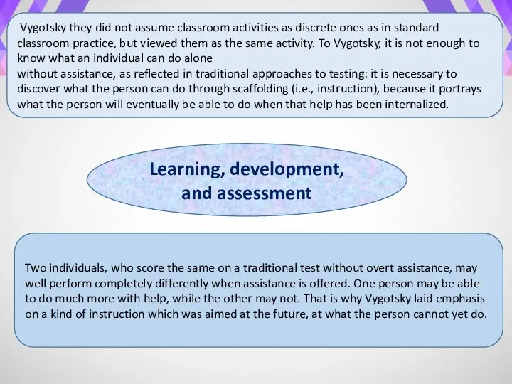 Learning, development, and assessment Vygotsky they did not assume classroom