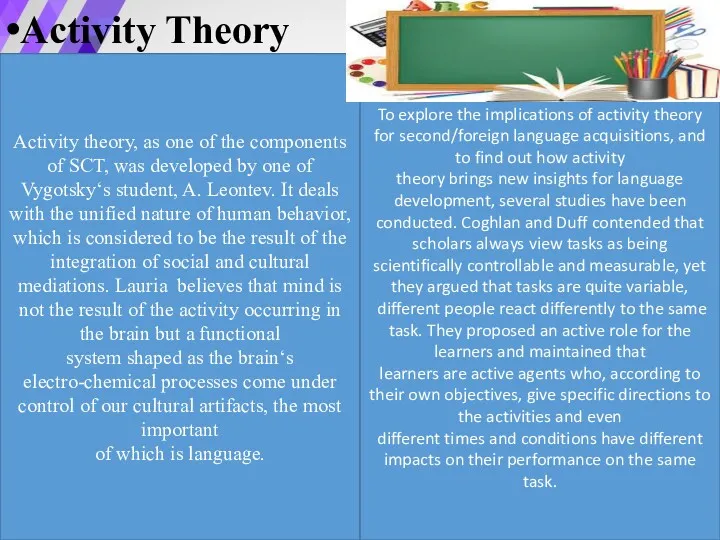 Activity Theory Activity theory, as one of the components of