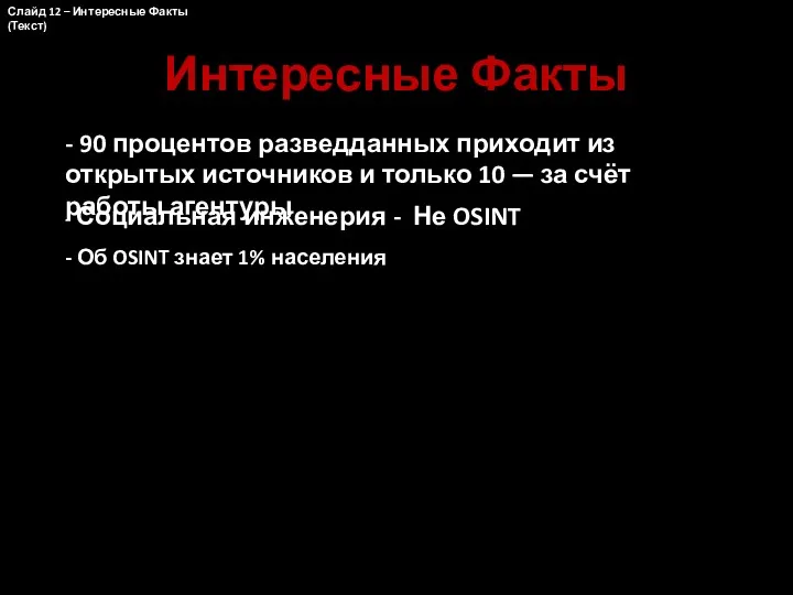 Интересные Факты - 90 процентов разведданных приходит из открытых источников