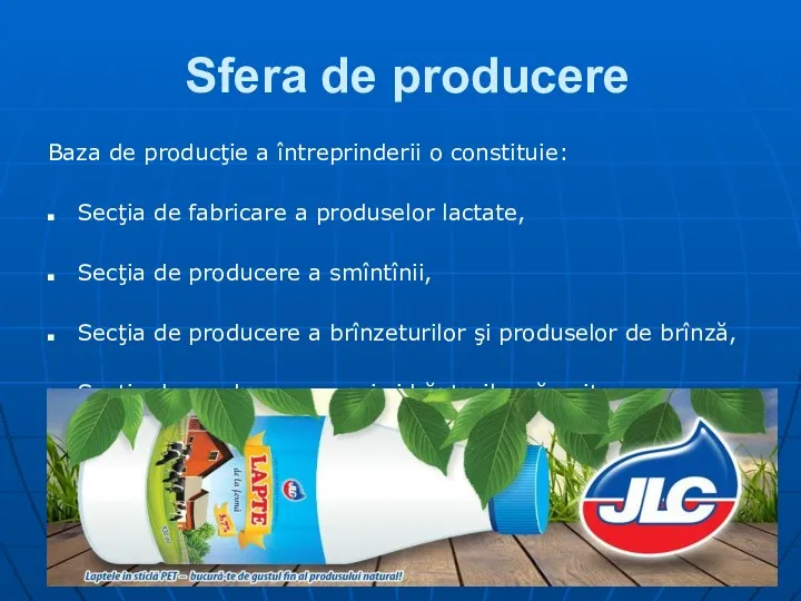 Sfera de producere Baza de producţie a întreprinderii o constituie: