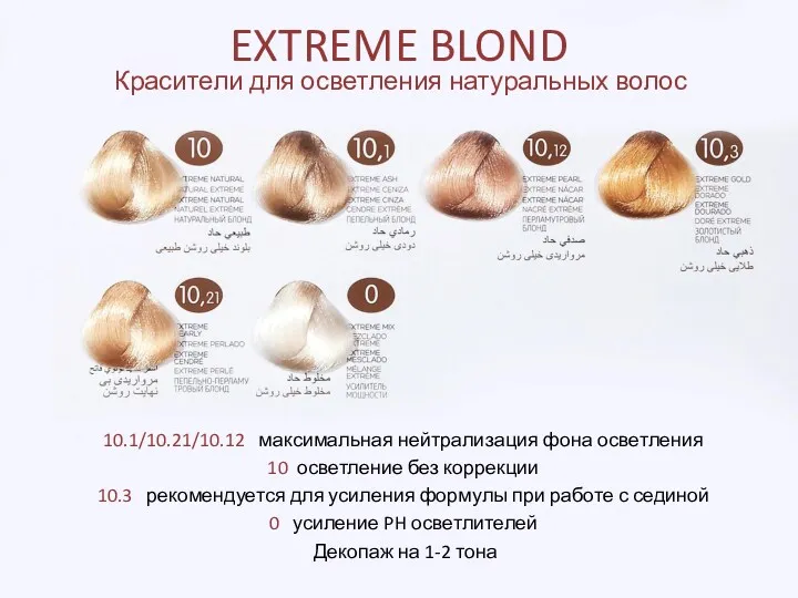 EXTREME BLOND Красители для осветления натуральных волос 10.1/10.21/10.12 максимальная нейтрализация