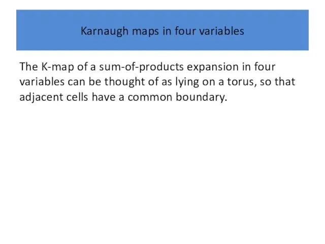 Karnaugh maps in four variables The K-map of a sum-of-products