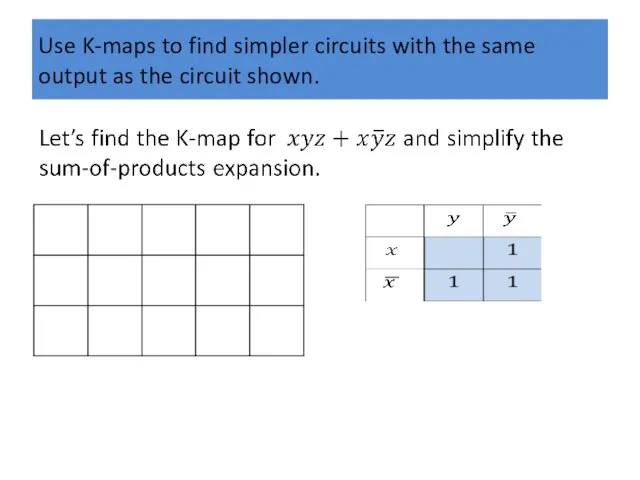 Use K-maps to find simpler circuits with the same output as the circuit shown.