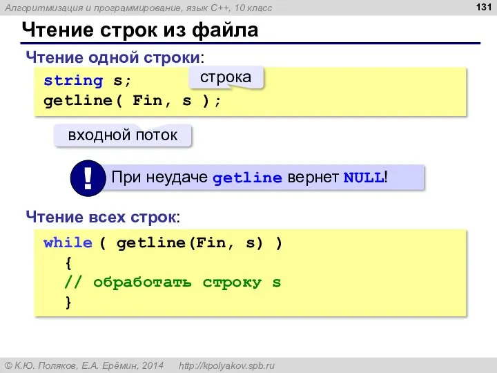 Чтение строк из файла while ( getline(Fin, s) ) {