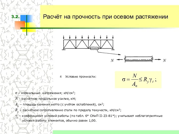 Расчёт на прочность при осевом растяжении Условие прочности: σ –