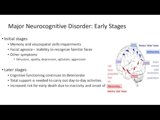 Major Neurocognitive Disorder: Early Stages Initial stages Memory and visuospatial