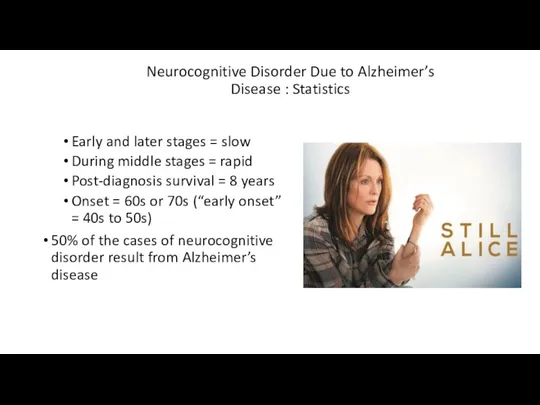 Neurocognitive Disorder Due to Alzheimer’s Disease : Statistics Early and