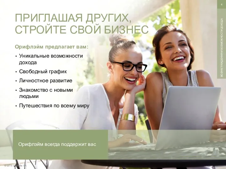 © 2016 Oriflame SA ВОЗНАГРАЖДЕНИЯ И ВОЗМОЖНОСТИ ДОХОДА Орифлэйм предлагает