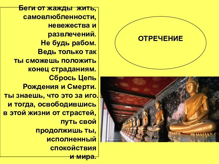 ОТРЕЧЕНИЕ Беги от жажды жить, самовлюбленности, невежества и развлечений. Не будь рабом. Ведь