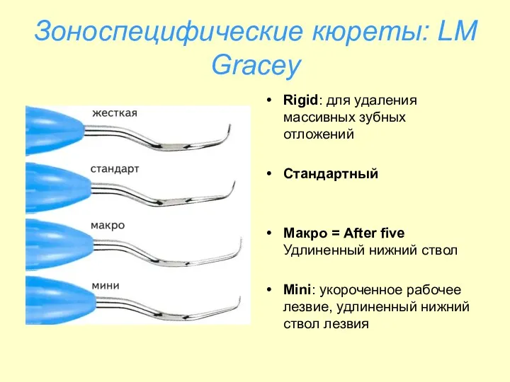 Зоноспецифические кюреты: LM Gracey Rigid: для удаления массивных зубных отложений