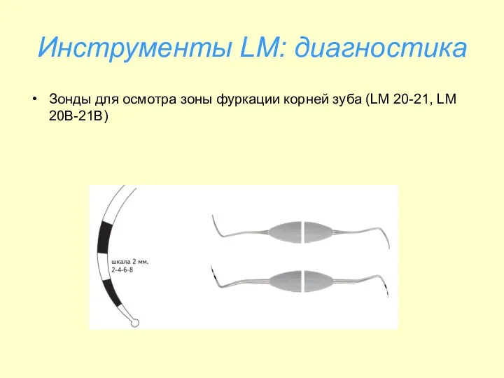 Инструменты LM: диагностика Зонды для осмотра зоны фуркации корней зуба (LM 20-21, LM 20B-21B)