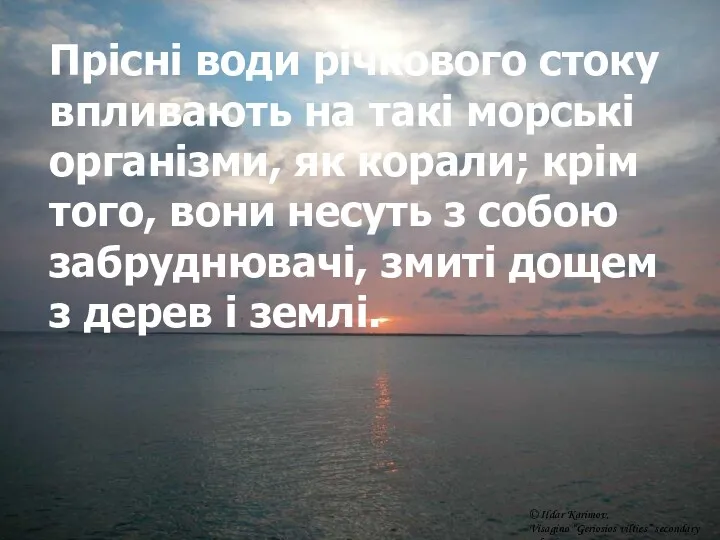 Прісні води річкового стоку впливають на такі морські організми, як