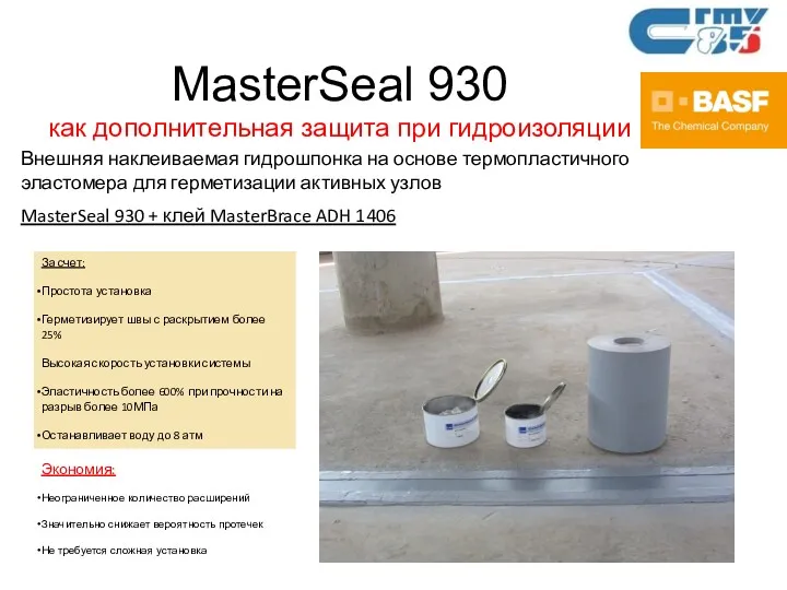 MasterSeal 930 как дополнительная защита при гидроизоляции Внешняя наклеиваемая гидрошпонка