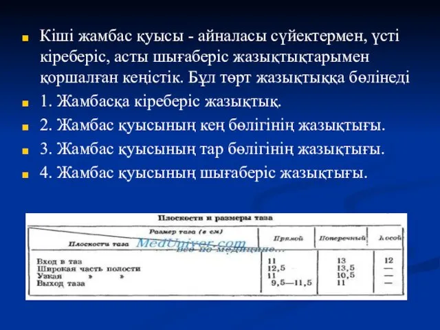 Кіші жамбас қуысы - айналасы сүйектермен, үсті кіреберіс, асты шығаберіс