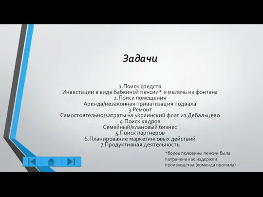 Задачи 1.Поиск средств Инвестиции в виде бабкиной пенсии* и мелочь