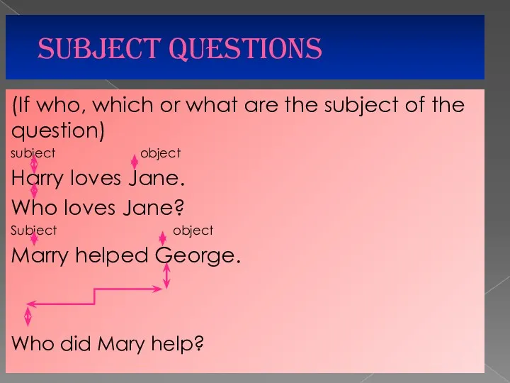 SUBJECT QUESTIONS (If who, which or what are the subject