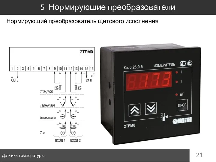 Датчики температуры 5 Нормирующие преобразователи Нормирующий преобразователь щитового исполнения