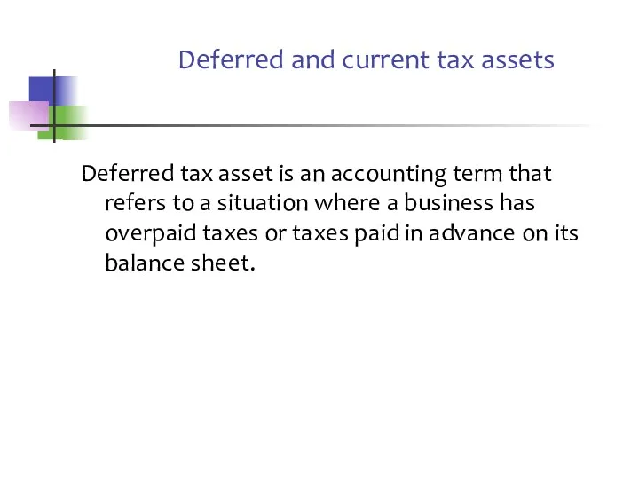 Deferred and current tax assets Deferred tax asset is an