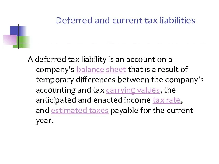 Deferred and current tax liabilities A deferred tax liability is