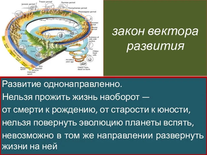 закон вектора развития Развитие однонаправленно. Нельзя прожить жизнь наоборот —