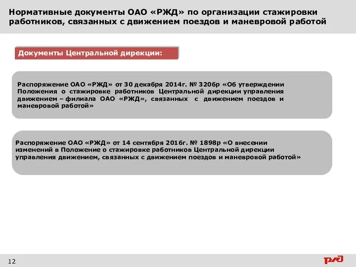 Нормативные документы ОАО «РЖД» по организации стажировки работников, связанных с движением поездов и