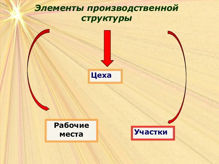 Элементы производственной структуры Элементы производственной структуры Участки Рабочие места Цеха