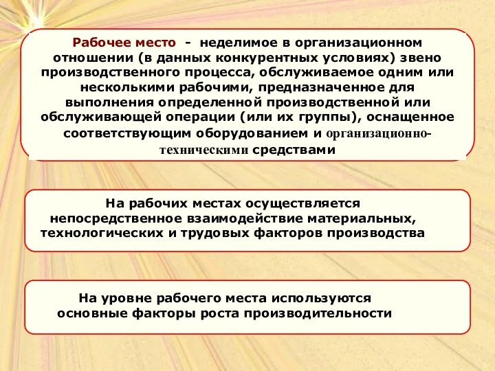 Рабочее место - неделимое в организационном отношении (в данных конкурентных