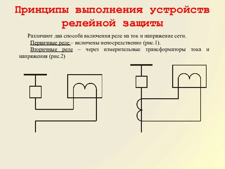 Принципы выполнения устройств релейной защиты Различают два способа включения реле