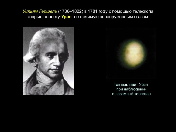 Уильям Гершель (1738–1822) в 1781 году с помощью телескопа открыл планету Уран, не