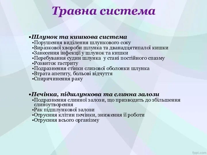 Травна система Шлунок та кишкова система Порушення виділення шлункового соку