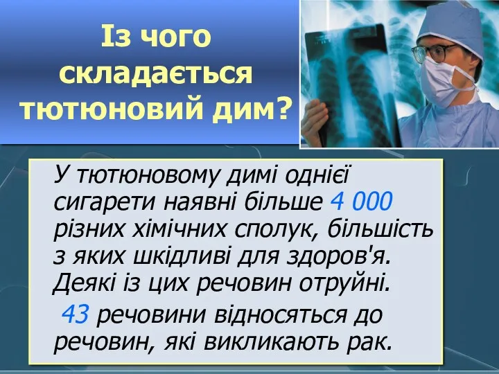 Із чого складається тютюновий дим? У тютюновому димі однієї сигарети