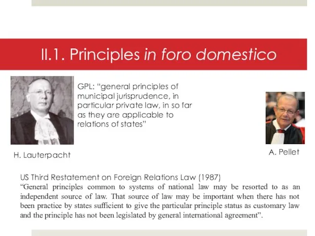 II.1. Principles in foro domestico H. Lauterpacht A. Pellet GPL: