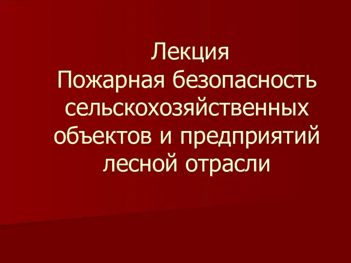 Лекция Пожарная безопасность сельскохозяйственных объектов и предприятий лесной отрасли