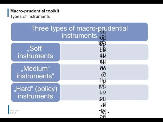 Macro-prudential toolkit Types of instruments 27/04/2016 Slide