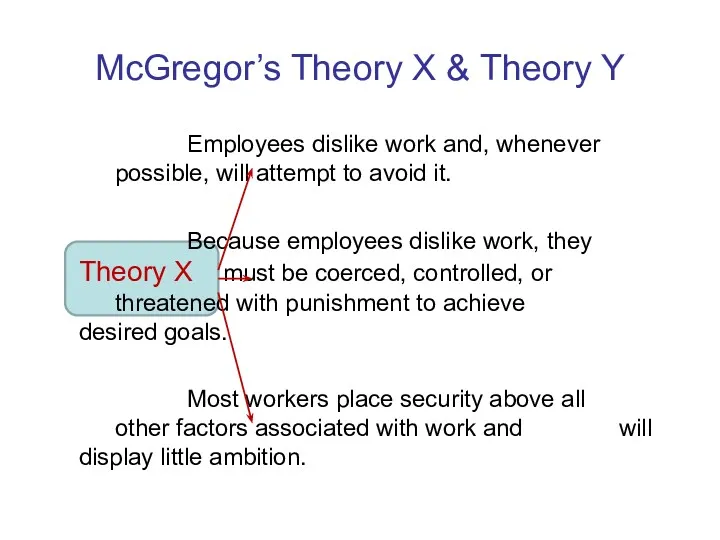McGregor’s Theory X & Theory Y Employees dislike work and,