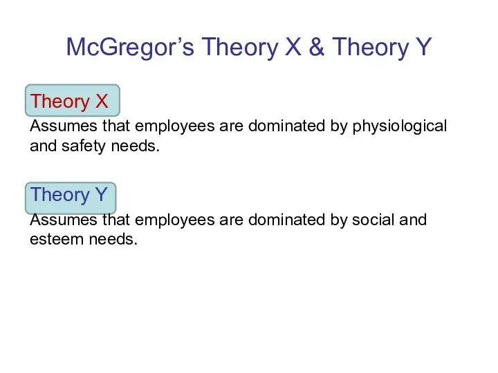 McGregor’s Theory X & Theory Y Theory X Assumes that