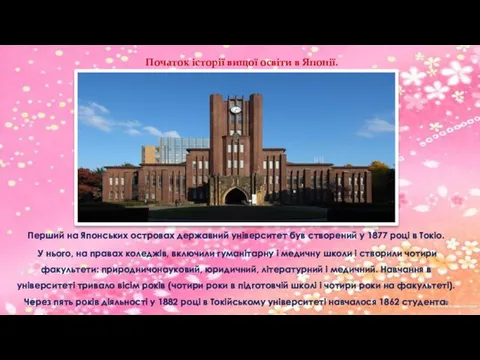 Початок історії вищої освіти в Японії. Перший на Японських островах державний університет був